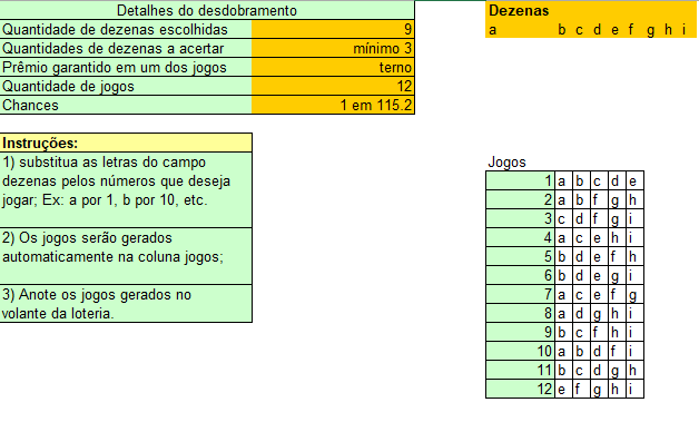 Planilha de desdobramento da quina